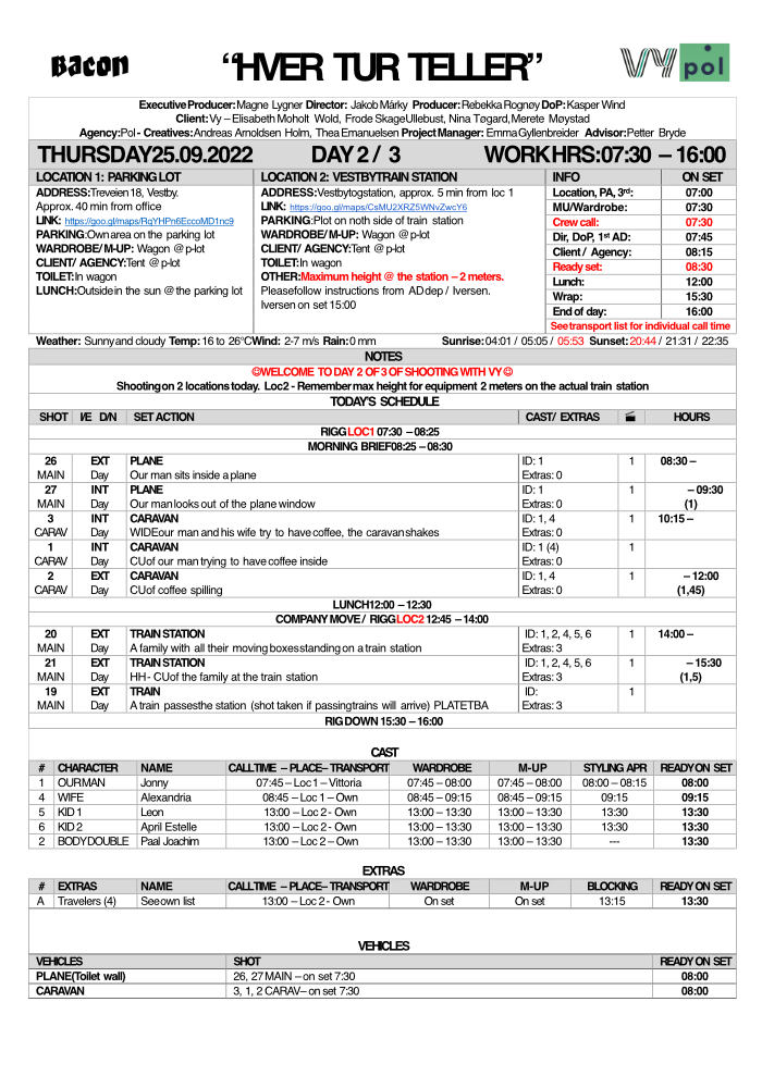 Call Sheet Vy DAY 2