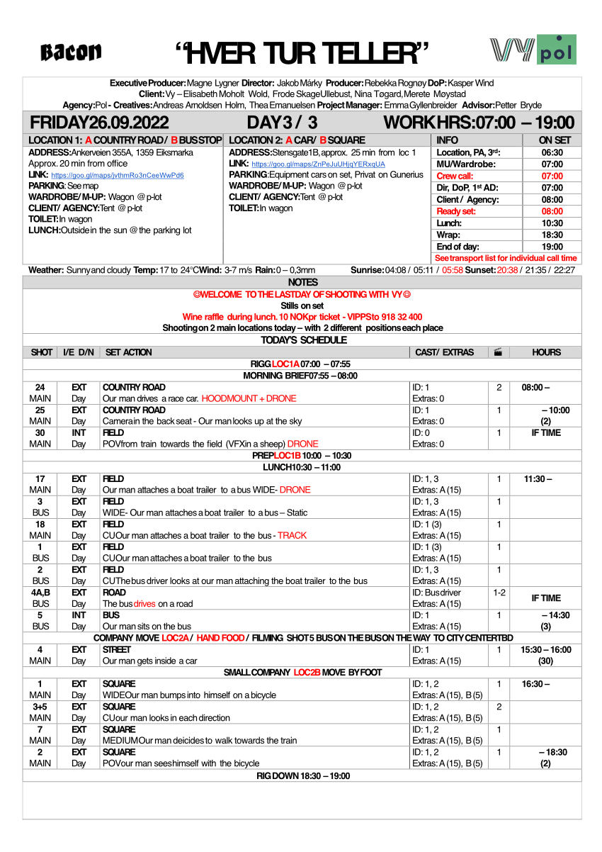 Call Sheet VY DAY 3